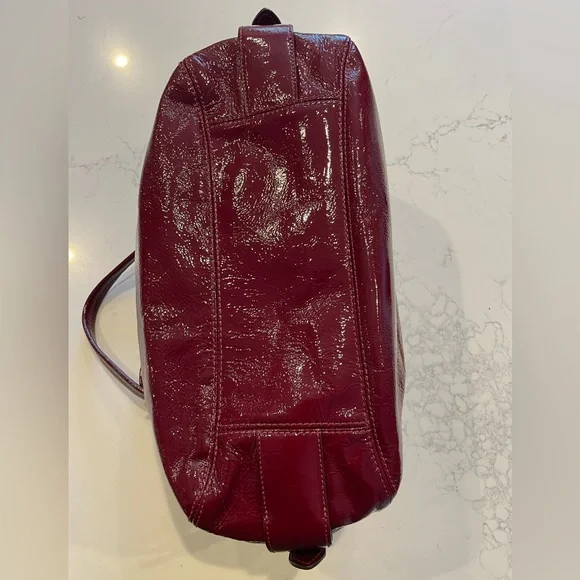 ~RARE Coach Maggie Mia Patent Cranberry Red Leather Handbag Tote Hobo Purse~
